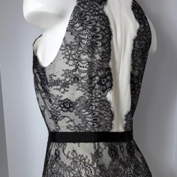 BCBG Max Azria Womens‎ Off White LEYLA Black Lace Halter Ruffle Hem Dress Size 6 - Picture 5 of 9